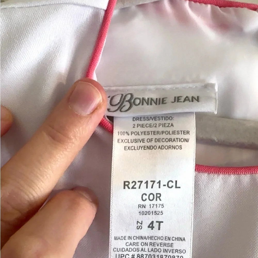 Bonnie Jean Pink and White Sleeveless Dress with A Polka Dot Trim and White Bows